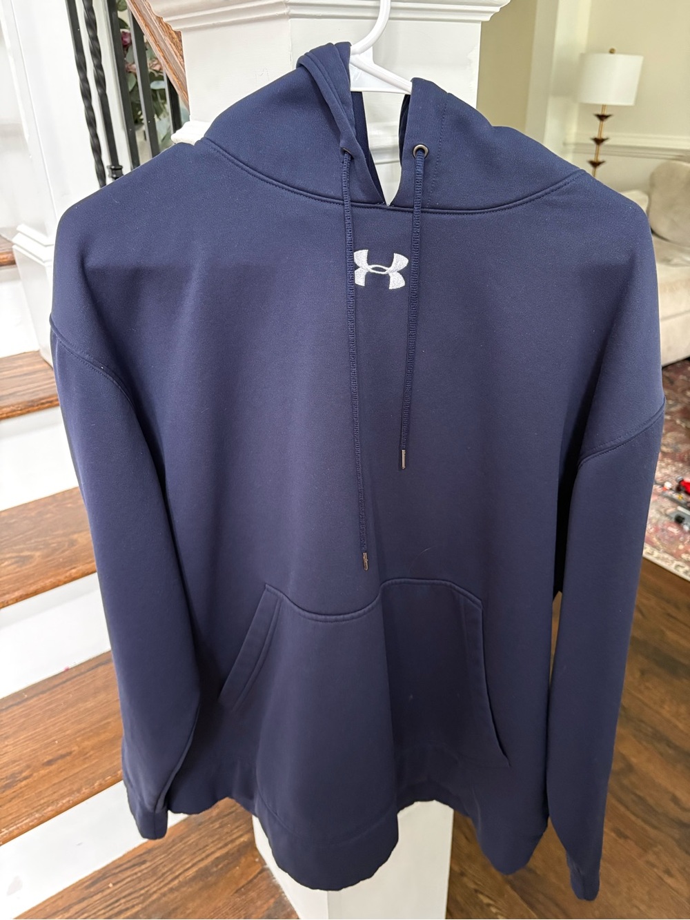 Under Armour Navy Pullover Hoodie with White Logo